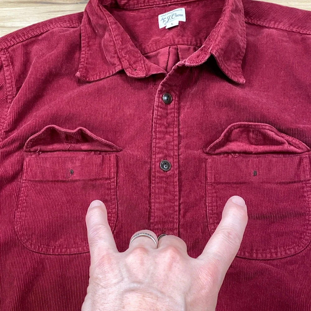 J. Crew Corduroy Work Shirt Mens L Slim Heritage Cotton Chest Pockets Burgundy